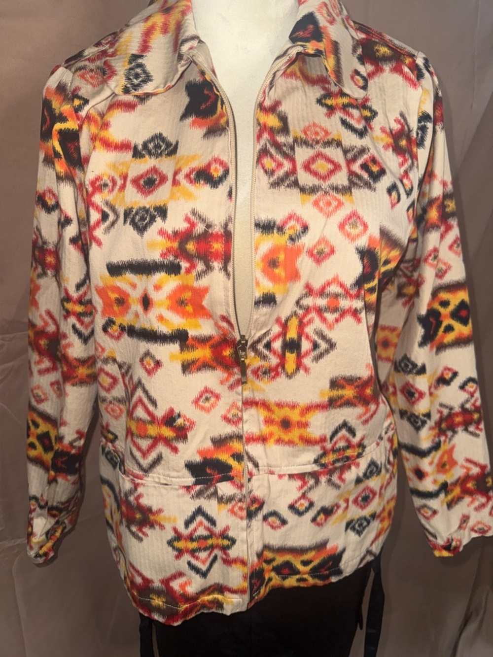 Breckenridge Cream Aztec-Print Utility Jacket Medium Petite